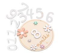 BRIGHTFUFU Wooden Double-sided Flower Monthly Progress Cards 11pcs Set with Numbers 0-9 for Newborn Photo Announcement and Growth Keepsake