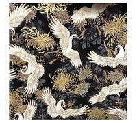BrightGlow 500 x 150 cm Japanese Style Cotton Fabric, Sold by the Metre, Printed Sewing Fabrics with Flower Fans, Flying Crane Cloths, Cotton Cloth, Dress Fabric, Quilting Fabrics for Sewing, Grey