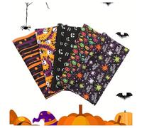 BrightGlow Halloween Patchwork Fabrics Pack of 5, 100% Polyester, Patchwork Print, Iconic Halloween Shapes, Fabric Pack, 25 x 25 cm, Orange