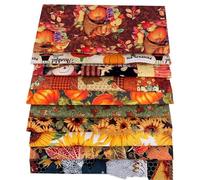 BrightGlow Pack of 10 Thanksgiving Cotton Fabrics Patchwork Sunflower Pattern Fat Quarter Bundles Pumpkin Fabric Squares Autumn Maple Plaid Patchwork Printed Cotton Fabric Sets for DIY Crafts 50 x 50