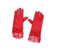 BrightGlow Women's Lace Gloves Short Wedding Party Gloves Net Gloves with Bow Elegant Dot Lace Gloves Vintage Opera Gloves Summer Gloves for Party, red, One size