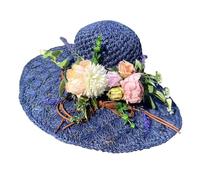 BrightGlow Women's Wide Brim Straw Hat Summer Flowers Sun Hat Soft Foldable Summer Hat Anti-UV Beach Hat Tea Party Hats Women's Crochet Hat Made of Straw Elegant Floppy Hat, Cyan (rose), One Size
