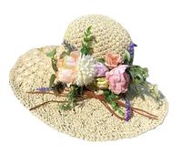 BrightGlow Women's Wide Brim Straw Hat Summer Flowers Sun Hat Soft Foldable Summer Hat Anti-UV Beach Hat Tea Party Hats Women's Crochet Hat Made of Straw Elegant Floppy Hat, Beige (rose), One Size