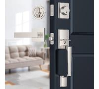 Brightify Satin Nickel Front Door Handle, Satin Nickel Door Handle with Door Lever, Front Door Handle Set, Adjustable Deadbolt Lock Set with Single Cylinder, Reversible for Right&Left