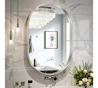 Brightify Silver Oval Mirror for Wall 20x30 Inch, Metal Framed Bathroom Vanity Silver Mirrors, Modern Pill Shape Mirror for Bedroom Living Room Wall Decorative Hang Vertical and Horizontal