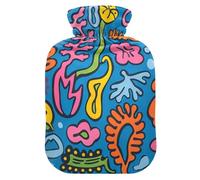 Brightly Colored Abstract Object Water Bottle for hot Water with Soft Cover, 1L hotwater Bag for Tummy Warmer