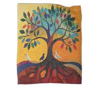 Brightly Colored Banyan Trees, Birds Throws And Patchwork Quilts,60x80inch(150x200cm),Soft Blanket with Oil Painting Style Pattern