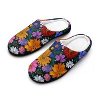 Brightly Colored Flowers Cotton Men's Slip-on Slippers 11-12（44-45）
