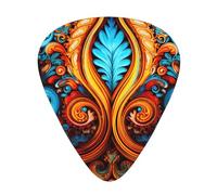 Brightly colored leaves printed guitar picks, 12-piece set with thin, medium, and thick styles, comes with a storage case