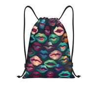 Brightly Colored Lip Prints String Bags String Backpack Lightweight Versatile Cinch Sack Pack For Swim Men Beach 36X42Cm
