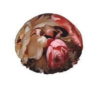 Brightly colored peonies One Size Shower cap with double layer waterproof fabric, suitable for bathing and skin care