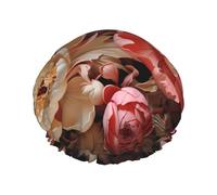 Brightly colored peonies Printed shower cap, reusable, specially designed for women's long hair, double-layer structure, suitable for bathing.