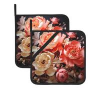 Brightly colored peonies Square Heat Resistant Trivet Set for Baking and Barbecue With Extra Thick Fabric Design