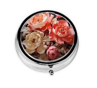 Brightly Colored Peonies This Small, Round, Three-Compartment Travel Pill Box is Perfect for Storing Daily medications, Vitamins, and on-The-go.