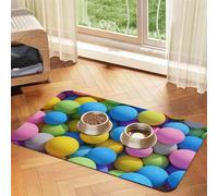 Brightly Colored Spheres Dog Food Mats for Floors, 12x18 Inch Non-Slip Super Absorbent Pet Food Mat, Dishwasher Dog Mat for Food and Water, Cute Rubber Quick Dry Pet Feeding Mat for Dogs Puppy Cats
