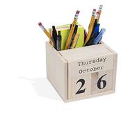 Brightmaison Office or Home Decorative Cube Desktop Block Calendar Pen Holder Unfinished Wood for DIY Projects Natural