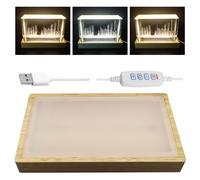 Brightness Adjustable Crystal Light Display Base for Art Glass, 3-Color Dimmable Nightlight Wooden Stand, Rectangle LED Light Base for 3D Crystal Glass Art Light (Yellow,1pc)