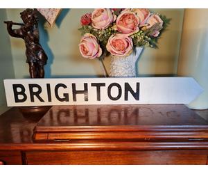 Brighton Aged Basic Old Style British Road Sign Beach East Sussex