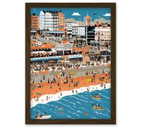 Brighton Beach and Palace Pier Modern Abstract Artwork Framed Wall Art Print A4 Artery8 Brown One Size