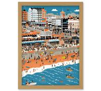 Brighton Beach and Palace Pier Modern Abstract Artwork Framed Wall Art Print A4 Artery8 Light Oak One Size