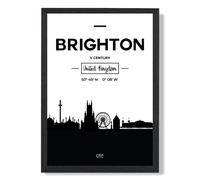 Brighton Black and White City Skyline Framed Print SIZE: A2 with Black Frame ARTZE Black A2