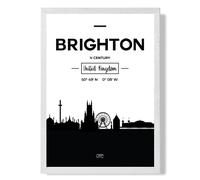 Brighton Black and White City Skyline Framed Print SIZE: A3 with White Frame ARTZE Black A2