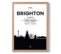 Brighton Black and White City Skyline Framed Print SIZE: A4 with Oak Frame ARTZE Black A4