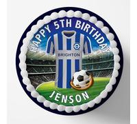 Brighton Football Team Colours Personalised Edible Cake Topper Matching Cupcake Toppers Printed on Icing Sheets, Round, Square, Costco, Cupcake Toppers - Happy Birthday (1. Round)