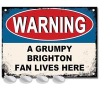 Brighton & Hove Albion Gifts for Men - or Boys Funny Brighton Football Grumpy BHAFC Fan Lives Here Metal Sign, Mens Metal Poster for Dads FC Man Cave or Home Bar Signs