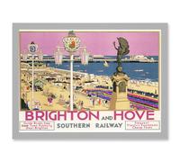 Brighton Hove Sussex Beach Resort Pier Sea Travel Railway Artwork Framed Wall Art Print A4 Artery8 Light Grey One Size
