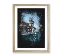 Brighton Pier Paint Splash Modern Framed Wall Art Print, Ready to Hang Picture for Living Room Bedroom Home Office Décor, Oak A3 (34 x 46 cm)