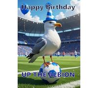 BRIGHTON SEAGULL HAPPY BIRTHDAY GREETINGS CARD LARGE CARD WITH A GOLD ENVELOPE FEATURING A SEAGULL AND FOOTBALL - UP THE ALBION