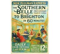 Brighton Southern Belle Retro Print - Vintage Travel Poster A4 Retro World Landmarks Wall Art Classic Destination Print for Home Office Decor Gift for Travel Lovers
