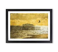 Brighton West Pier at Sunset Framed Wall Art Print A2 Black