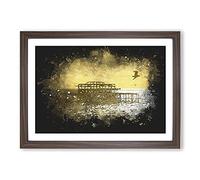 Brighton West Pier at Sunset Paint Splash Framed Print | A2 Walnut Framed Wall Art | Ready to Hang | Modern Landscape Picture | Living Room Bedroom Lounge Office