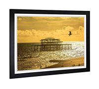 Brighton West Pier Beach Seascape Sunset Framed Wall Art Print A2 Black