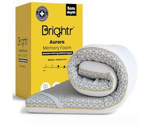 Brightr® Aurora Dual-Layer 5cm thick Memory Foam Mattress Topper 140x200 Size Bed, Orthopedic Bed Topper for Back Pain with Breathable Washable Copper Cover, Choose between Soft/Medium feel 140x200cm