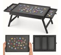 BrightRow Small Puzzle Board with Legs, Black, 16.5 x 13 Inch, Wood | Jigsaw Table Plus 2 Drawers, Foldable Stand, Raised Edges, Storage Compartments for Sorting, Perfect for Puzzle Fans