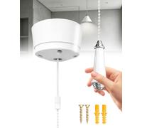 BrightWish 150cm Pull Cord Light Switch Bathroom with Earth Terminal 10AX Chrome Light Pull Cord Switch with Chain Kit Safety Bathroom Ceiling Ceramic Chain Flush for Toilet Ceiling Fan (White)