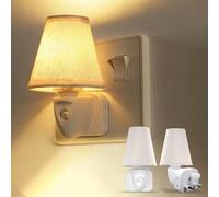 BrightWish 2-Pack Vintage Night Light Plug in Wall, Decorative Night Lights with Linen Fabric Lamp Shade, Switch & Replaceable E14 Bulb, 2200K Soft Warm Nightlight for Bedroom, Nursery & Hallway