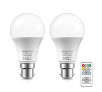 BrightWish Dimmable B22 Bayonet LED Light Bulb 9W, 3-Colour & Remote Control, with Timer and Memory Function, Energy Saving Bulb, 2 Pack for Home Office Lighting