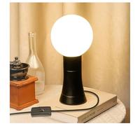BrightWish Modern Table Lamp, Industrial Bedside Lamps with 1.8M Cord Switch and Aluminum Base, E27 Lamp with Globe Opal Bulb, 360° Beam Angle, 3000K Warm White, Ideal for Bedroom, Living Room (Black)