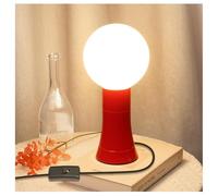 BrightWish Modern Table Lamp with Aluminum Base, G125 E27 Globe Opal Bedside Lamp with 1.8M Cord Switch, 360° Beam Angle, 3000K Warm White, Ideal for Bedroom, Living Room, Study, Office (Red)