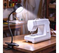 BrightWish Rechargeable LED Work Light, 6000K Clamp-On Machine Light with 360° Flexible Metal Gooseneck, 2 Brightness Modes, 1200mAh Battery, Industrial Lighting for Lathe, CNC, Sewing, Workbench