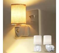 BrightWish Vintage Night Light Plug in Wall, 2-Pack, Linen Fabric Shade, E14 Replaceable Bulb, 2200K Warm White, with Switch, for Bedroom, Nursery and Hallway