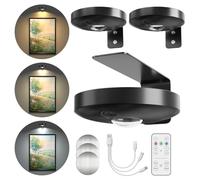 BrightWish Wireless Picture Lights for Wall, Rechargeable LED Dartboard Light with Remote, Dimmable 3-Color Battery Operated Picture Light with Timer, Indoor Wall Spotlights (3-Pack)