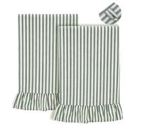 Brighulo Set of 2 Striped Kitchen Towels, Retro Ruffled 18"x28", Sage Green | Decorative Hand Tea Towels with Hanging Loop, Vintage Farmhouse,100% Cotton Dish Cloths, Reusable, Lightweight Soft, for Gift