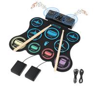 Brigle Electric Drum Kit 9 Pads Kids Drum Kit Roll Up Practice Drum Pad with Headphones MIDI Built-in Dual Stereo Speakers Drum Sticks Foot Pedals 10 Hours Playtime