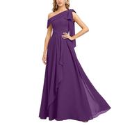 BRIGOW Chiffon Formal Evening Prom Dress for Women One Shoulder Fitted Waist Dinner Party Dresses BY059 Plum Purple UK22