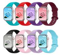 Brigtlaiff 4 Pcs Soft Silicone Replacement Bands for Watch Series SE/6/5/4/3/2/1 38mm 40mm 42mm 44mm, Black/Burgundy/Pink Sand/Red/Turquoise/Teal/Purple/Light Purple, 42mm/44mm/45mm/49mm, Robust